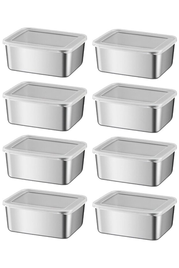 8 Pieces 304 Steel 550 ml Food Fruit Meat Refrigerator Nutrition Storage Container Mt107-8