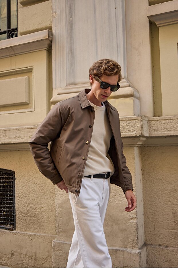 معطف رجالي أساسي سترة بنية اللون - 2