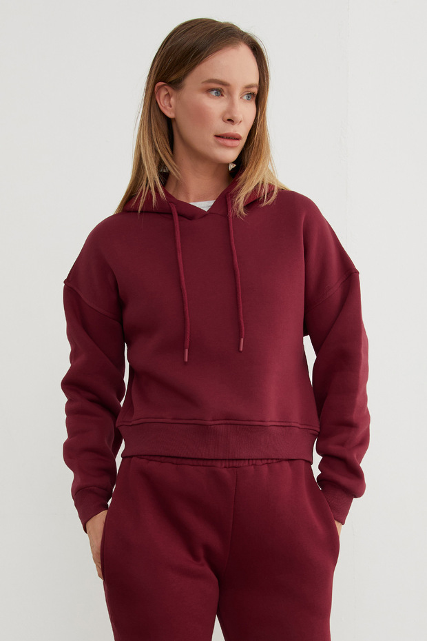 3 İplik Basic Kapüşonlu Sweatshirt - 4