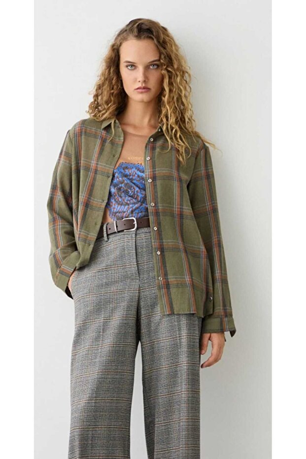 Baskılı kareli gömlek - 1