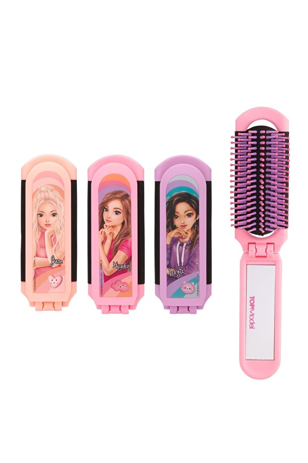 Girl's Hair Foldable Hairbrush - with Mirror
