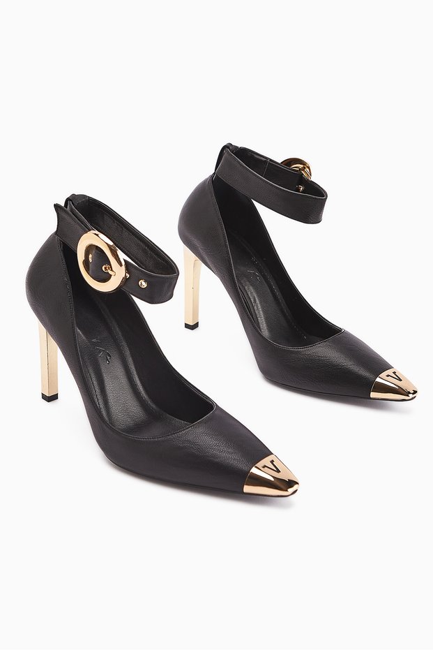 Jennica Black Ankle Buckle Women's Heeled Shoes