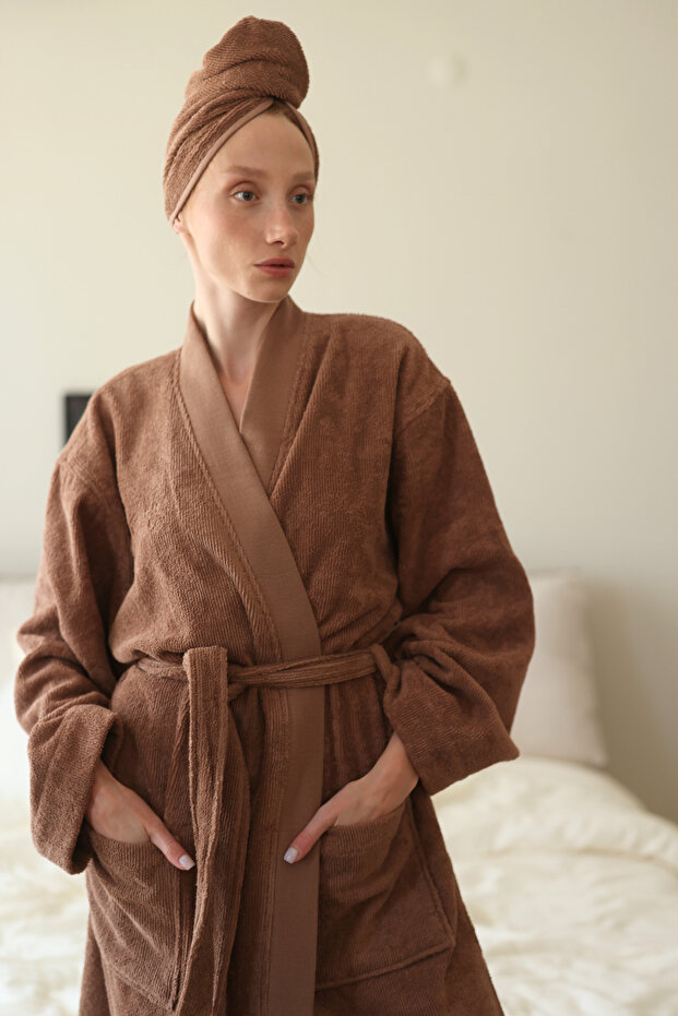 Solena Düğmeli Havlu Bone Kahve - 3