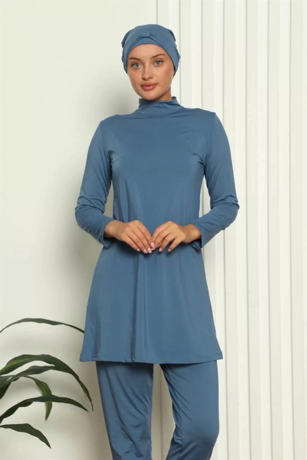 Under Moda Full Coverage Lycra Swimsuit Indigo - 1