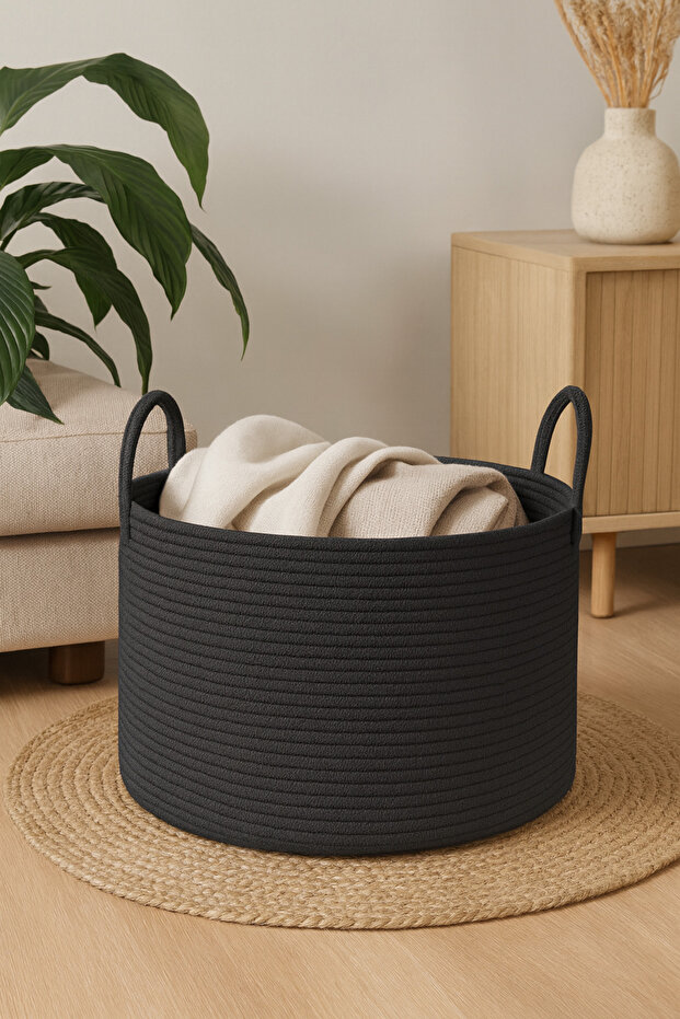 Clover Special Cotton-Handled Jute Blanket Basket Straw Toy Basket Jute Laundry Basket 40-30