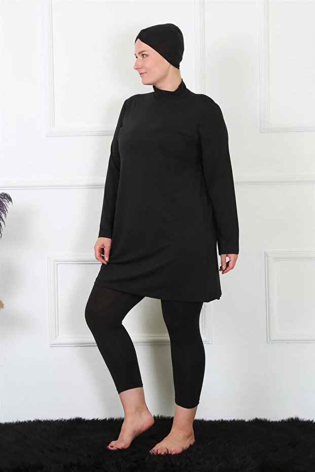 ملابس سباحة سوداء كبيرة الحجم مغطاة بالكامل - 3