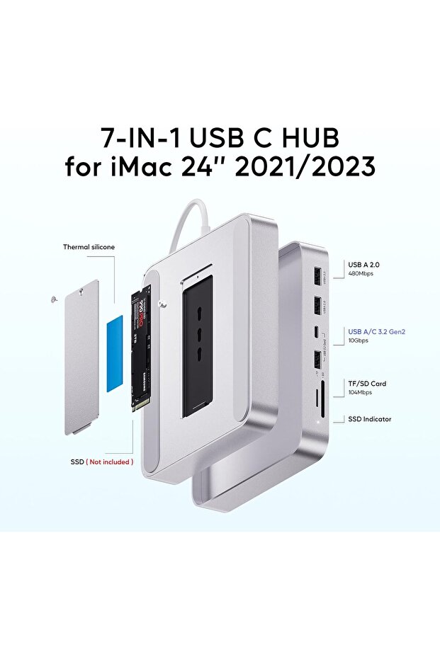 PULWTOP USB C HUB for iMac 24 inch 2021, 7 in 1 USB Hub Adapter iMac Accessories with USBC 10Gbps 3* - 2