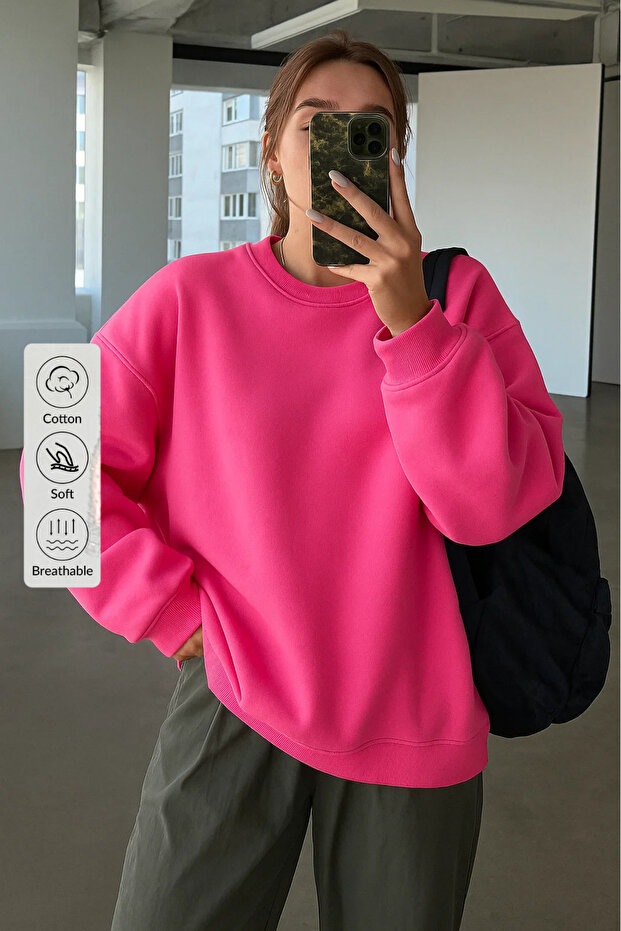 Women's Crew Neck Oversize Pink Sweatshirt