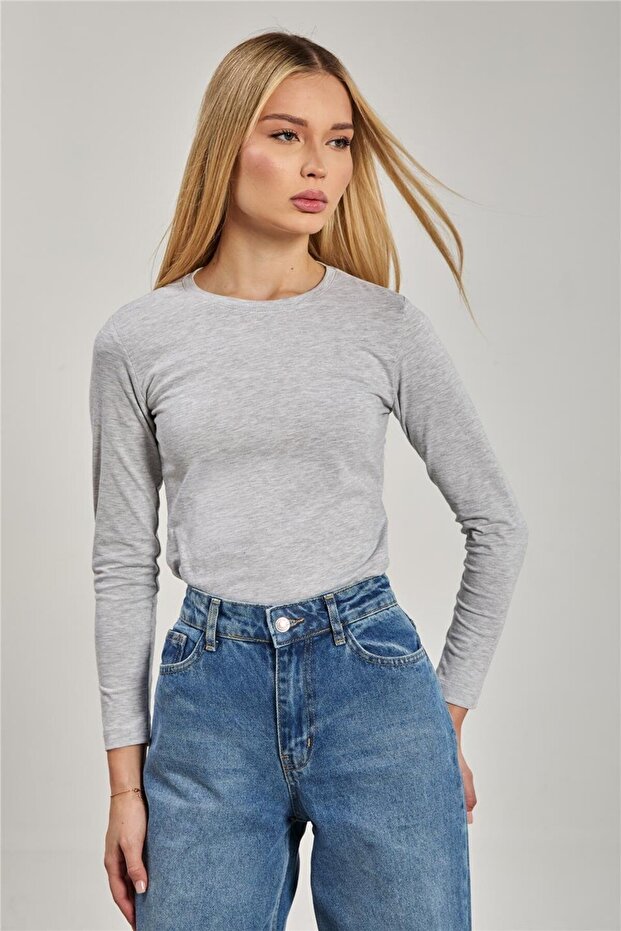 Women's crew neck long sleeve bodysuit - snow melange