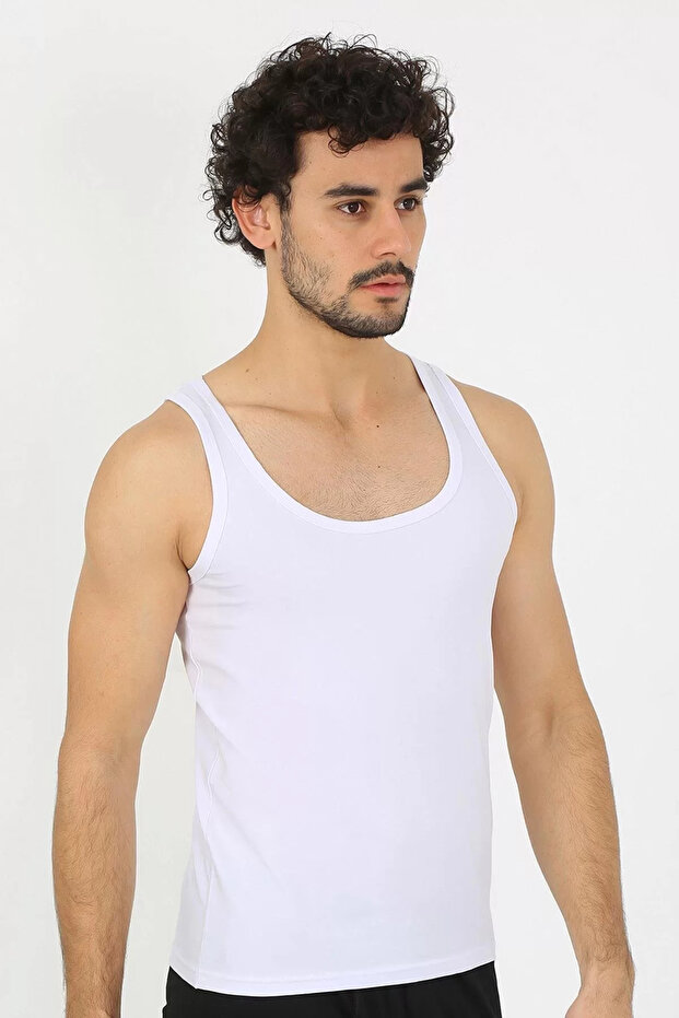 Men's Combed Cotton White Undershirt - 4