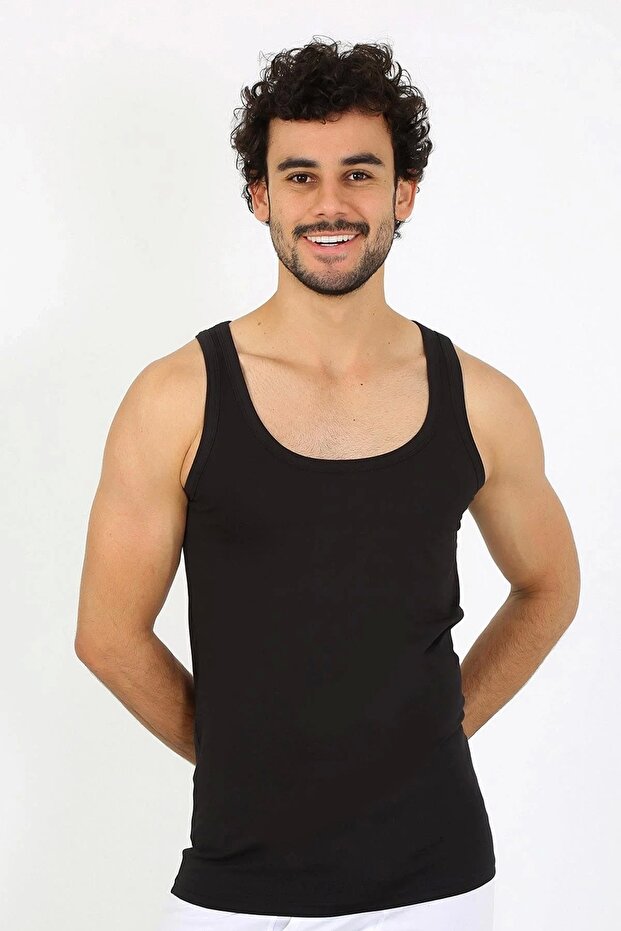 قميص داخلي أسود من القطن الممشط للرجال - 5