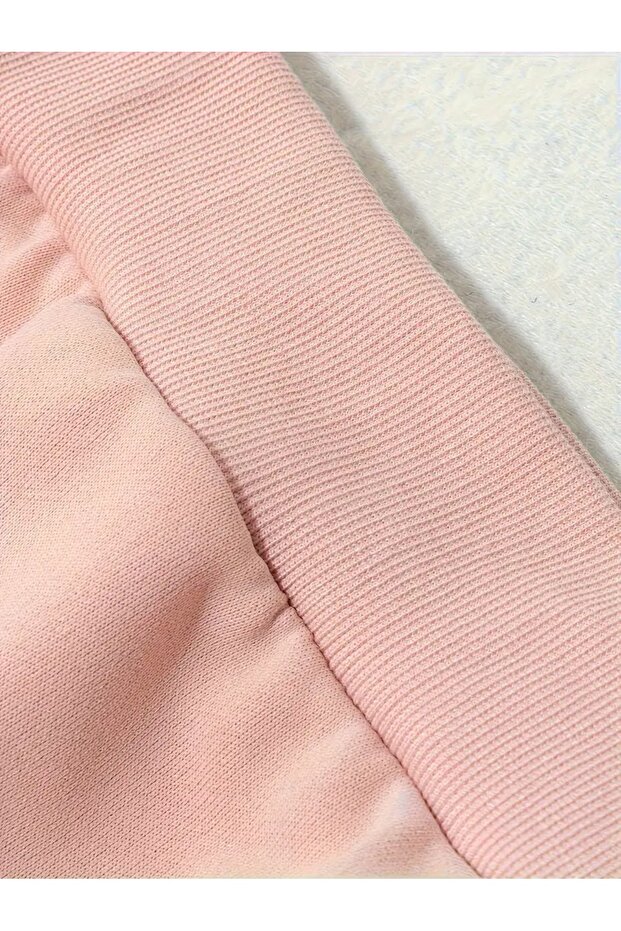 Kız Çocuk Pembe Minimal Kalp Baskılı Bisiklet Yaka İspanyol Paça Pantolon Takım - 3