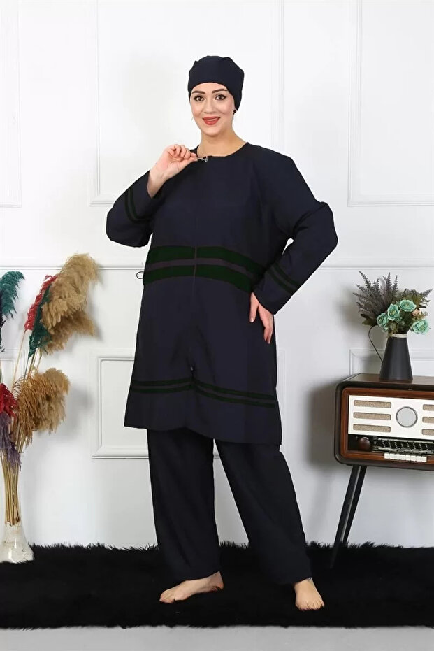 Plus Size Hijab Swimsuit Navy Blue