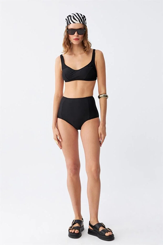 Women's Black Padded Square Neck High Waist Bikini Set