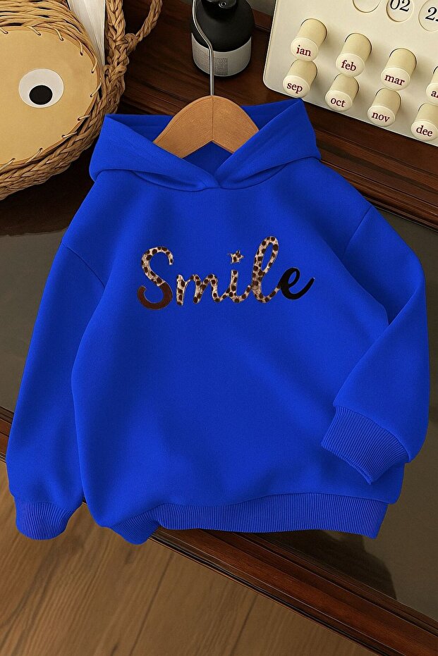 3-Ply Combed Cotton Smile Printed Unisex Hooded Children's Sweatshirt