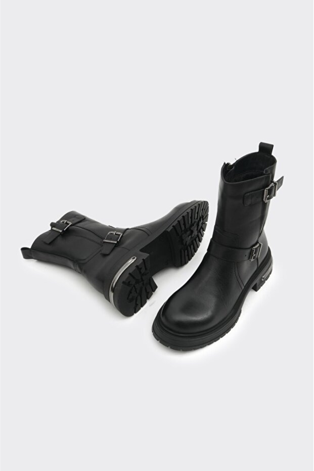 Hakiki Deri Fermuarlı Kadın Bot - 5