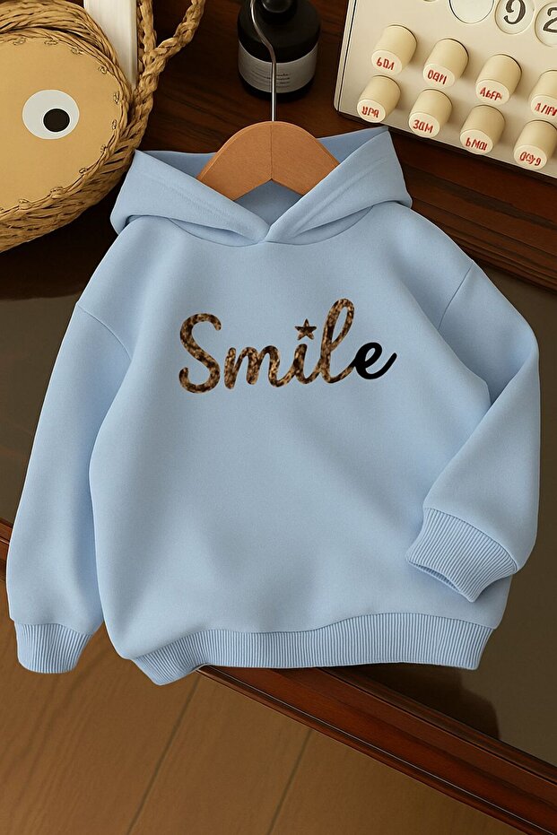 3-Ply Combed Cotton Smile Printed Unisex Hooded Children's Sweatshirt
