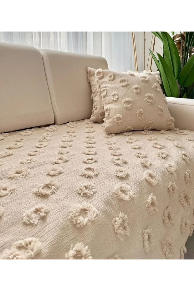 Pompon Sofa Cover Beige - 2