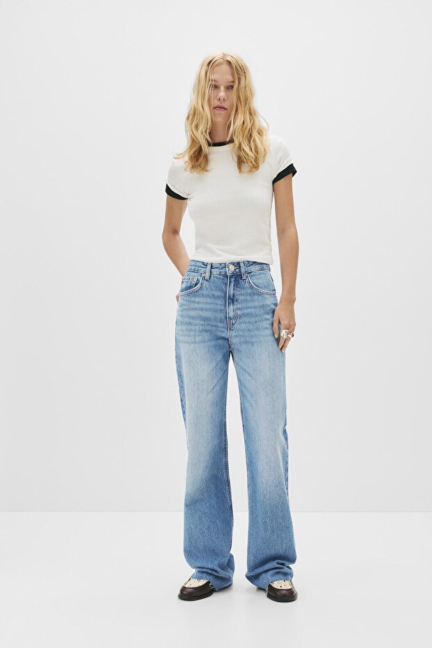 Yüksek bel straight fit jean - 1