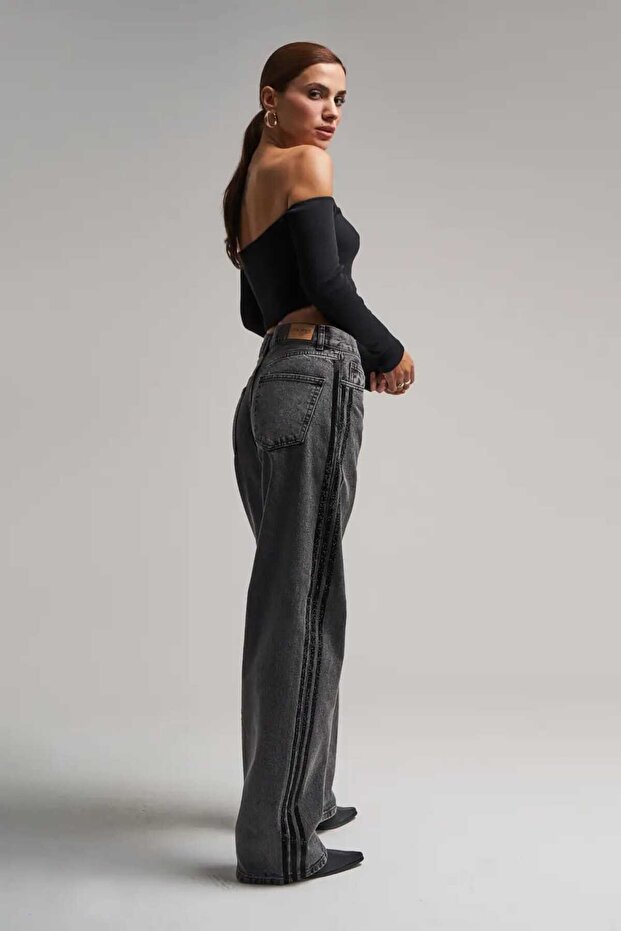 İt's basic kadın köyü füme yandan parlak şerit detaylı denim - 3