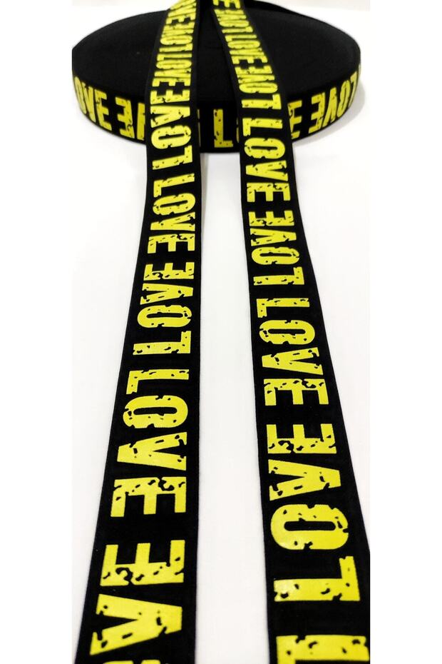 Black Yellow Love Written Rubber Strip 1m