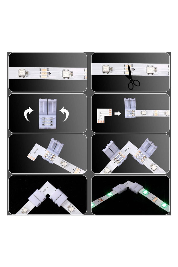 LED Strip Connector Solderless 3Pin 10mm L Shape T Shape LED Adapter Connector for WS2811 WS2812B SK - 4