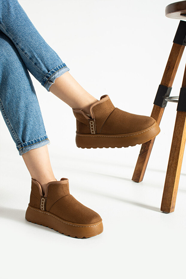 Taba Kadın Kalın Topuklu Kürklü Kısa Bot UG01NAV - 4