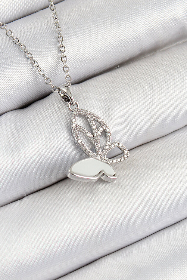 Steel Zircon Stone Butterfly Model Silver Color Women's Necklace