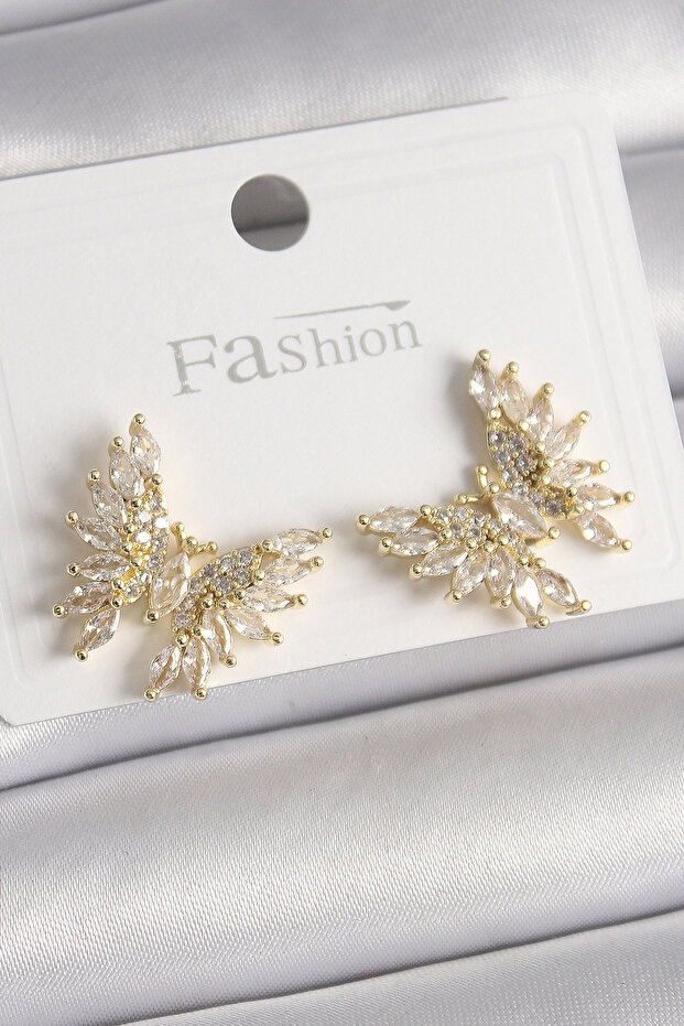 Brass Gold Color Zircon Stone Butterfly Model Women's Earrings -