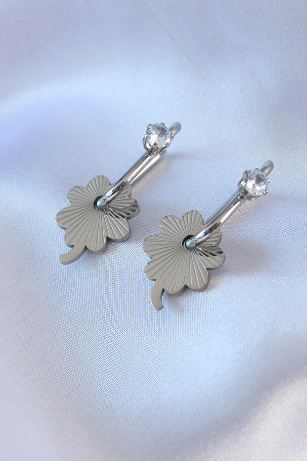 316L Steel Silver Color Zircon Stone Women's Migrant Earrings -