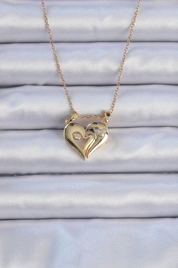 316L Steel Chain Gold Color Zircon Stone Magnetic Heart Necklace -