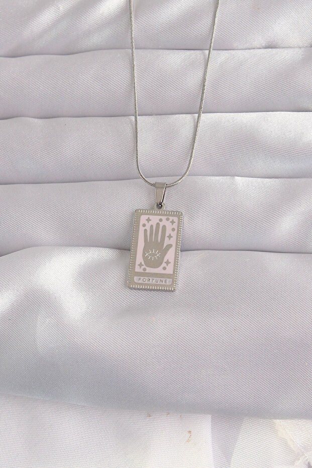 316L Steel Silver Color Pink Enamel Hand Figure Tarot Pendant -