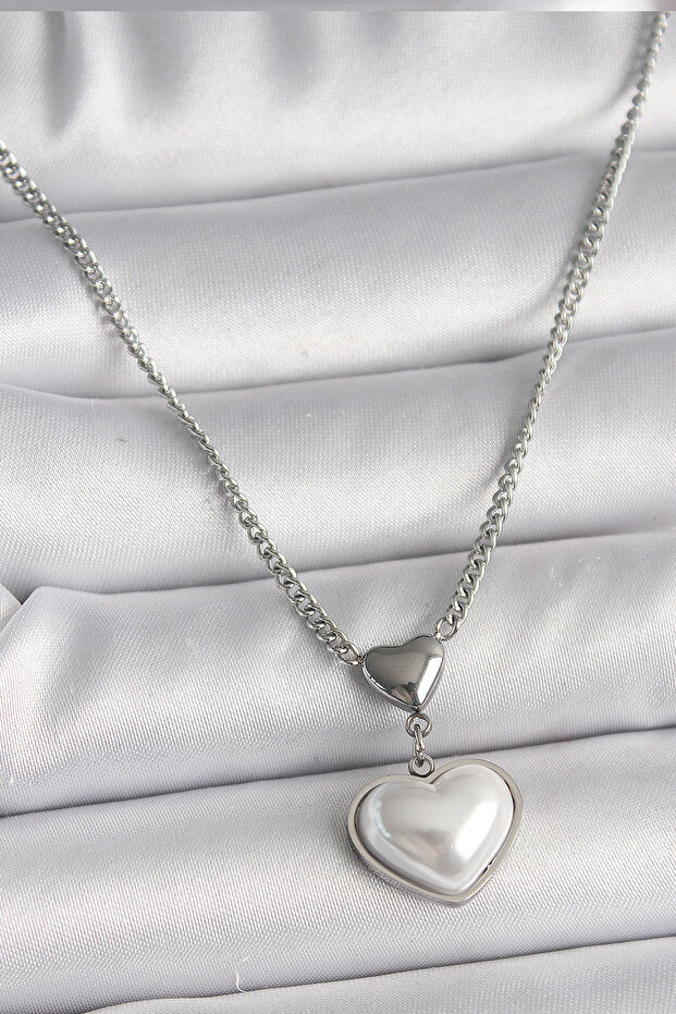 316L Steel Silver Color Chain 3D Heart Model Women's Necklace -
