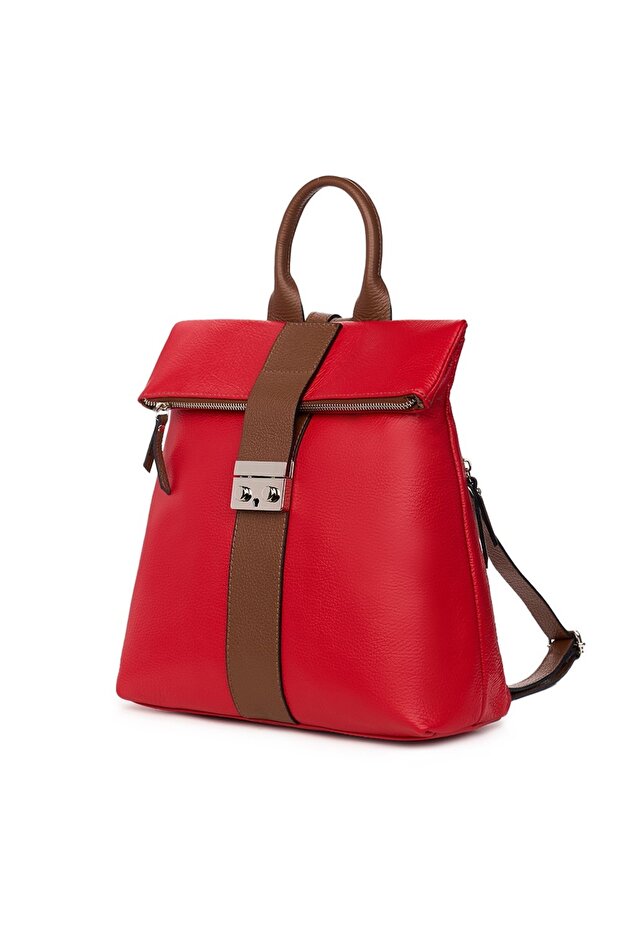 Manuel red genuine leather backpack