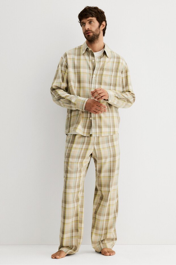 Gömlek ve Altlı Pamuk Karışımlı Pijama Takımı - 1