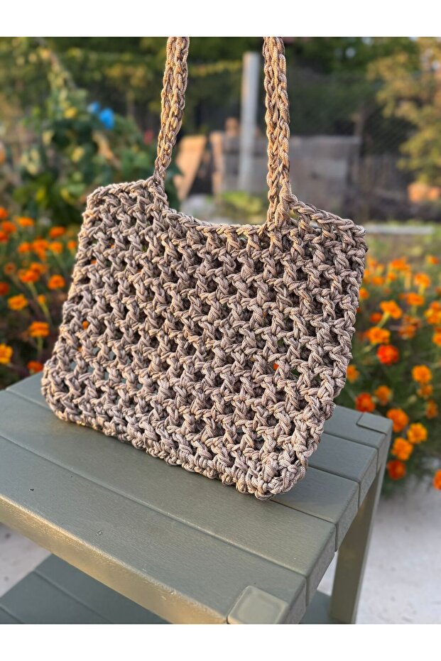 Handmade Macrame and Paper String Shoulder Bag – No Snap Fasteners, Bohemian & Natural - 3