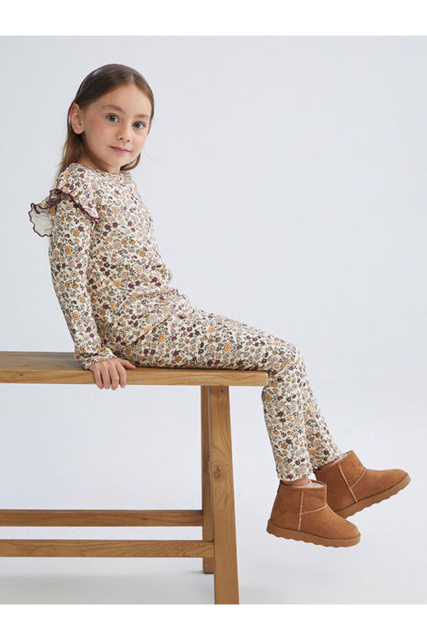 Kaliteli Parçalar | Beli Lastikli Çiçekli Kız Çocuk Tayt - 1