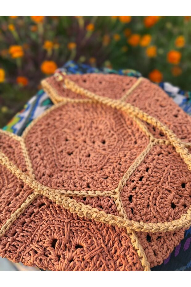 El Yapımı Kağıt İp Yuvarlak Çanta –Astarsız Bohem Omuz ve Günlük Kullanım Çantası - 4