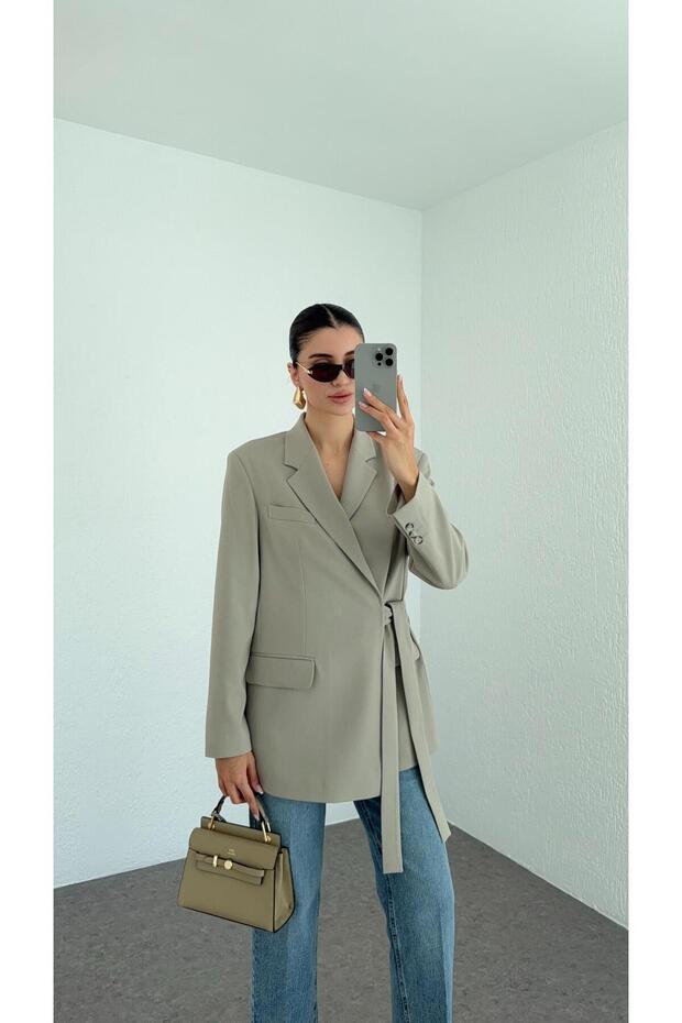 Taupe Blazer with Side Ties