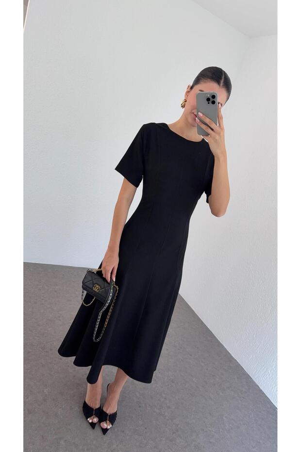 Basic Siyah Elbise - 5