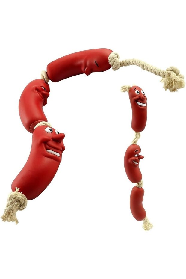 Sausage Shaped Silicone Dog Toy | Durable Biting and Teeth Cleaning Toy
