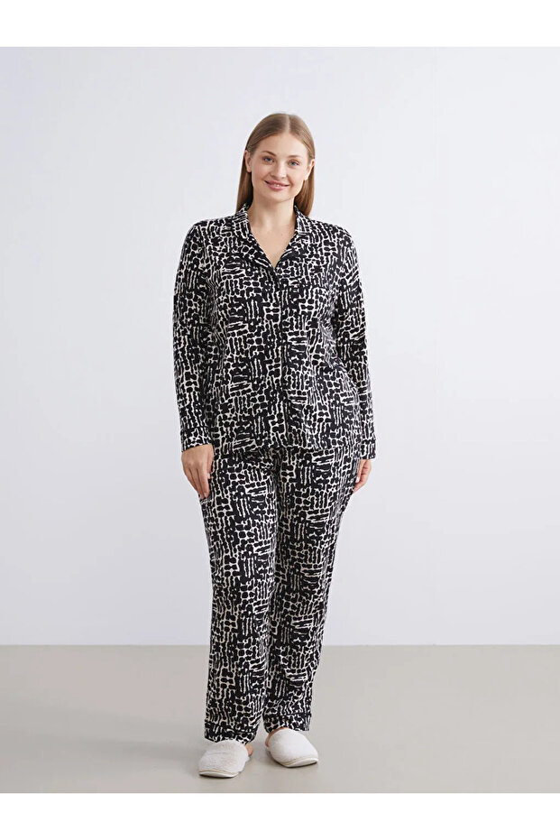 LCW DREAMPembe Gömlek Yaka Leopar Desenli Kadın Pijama Takımı - 1