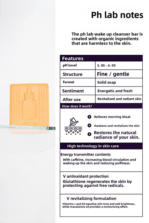 Phlab Wake up Facial Cleansing Bar, Caffeine Serum Effective Puffiness Reducing Soap - 3