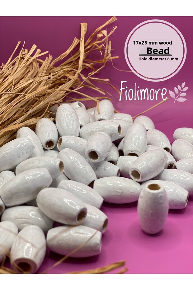 17X25 mm White Oval Wooden Beads (50 Grams 18 Pieces) Macrame Bag Design Board Hole Diameter 6 mm