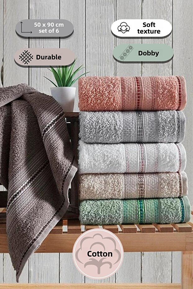 6-Piece Economical Hand and Face Towel Set Dobby 50X90 cm