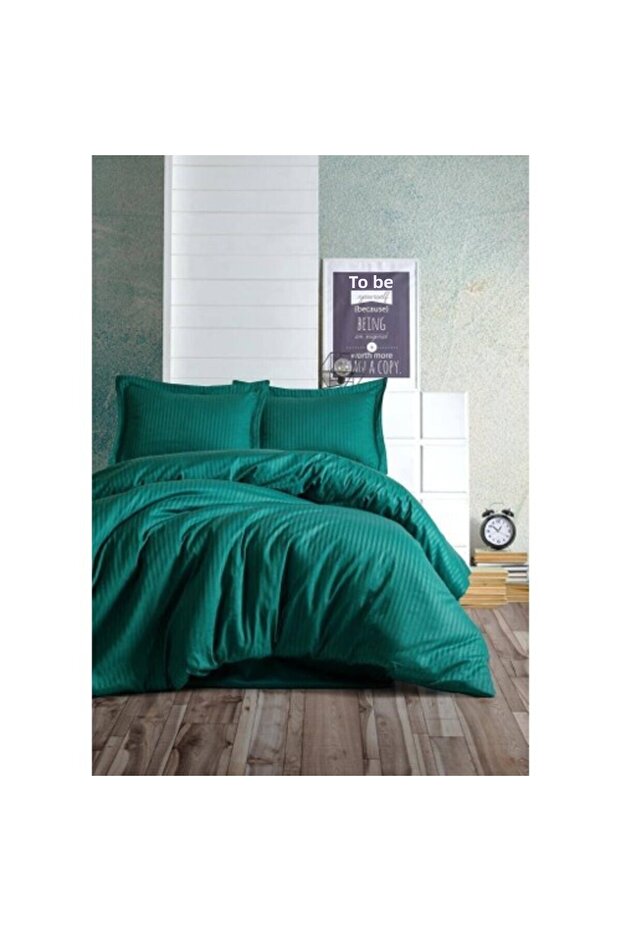 Elegant Stripe Double Duvet Cover Set Satin Petrol