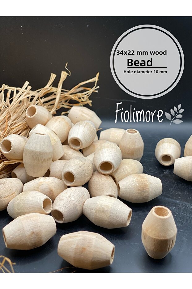 34X22 mm Raw Oval Cylinder Wood Beads (10 Pieces) Hole Diameter 10 mm Macrame Board