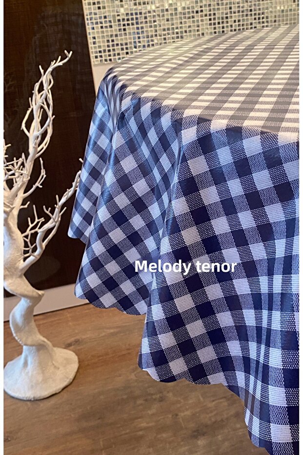 Fiber Lined Navy Blue Pötikare Non-Slip Wipeable Pvc Round Oilcloth Tablecloth
