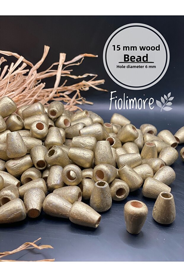 15 mm Gold Yellow Drop Oval Wooden Beads (50 Grams 48 Pieces) Hole Diameter 6 mm Macrame Bag Jewelry Design