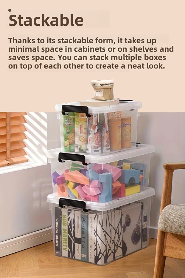 3-Pack Storage Container Horizontal Rectangular with Locking Lid Multi-Purpose Toy Storage Box 5-7.5-10 Liters - 3